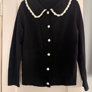 Carly Jean Los Angeles Black Cardigan with White Accents